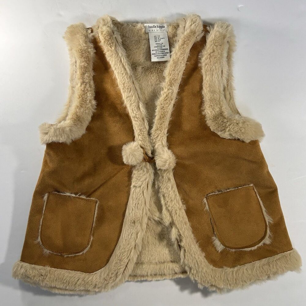 Haute Hippie‎ Vest Girls 5T Faux Fur Lined Faux Suede Pockets